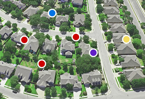 A Residential neighborhood with different home values