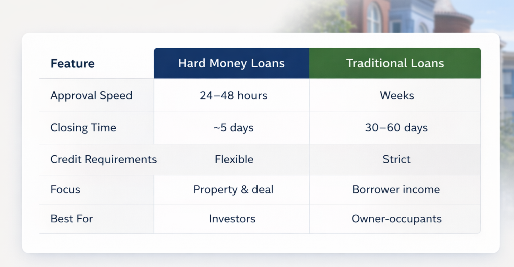 Hard money vs traditional loans comparison Washington DC