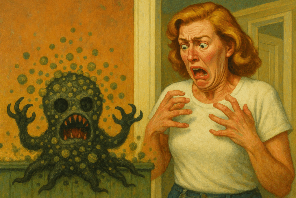 Mold Monster scarying a woman in her house.