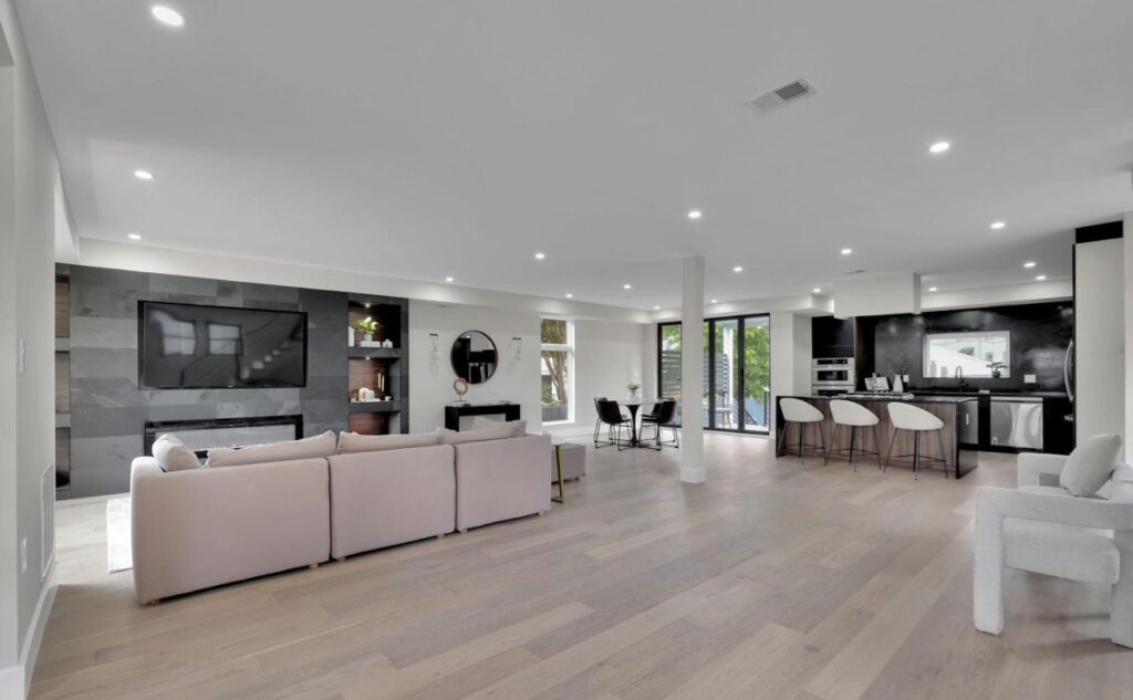 Expansive view of the interior and French doors