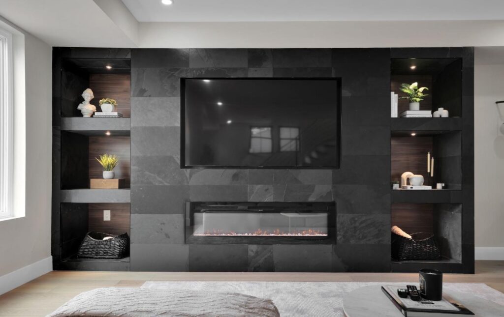 The picture of the build-in TV and plasma fireplace.