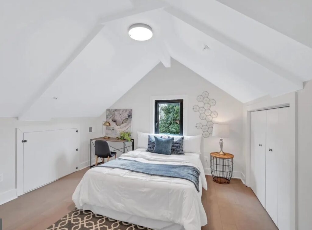 A newly added bedroom in the attic