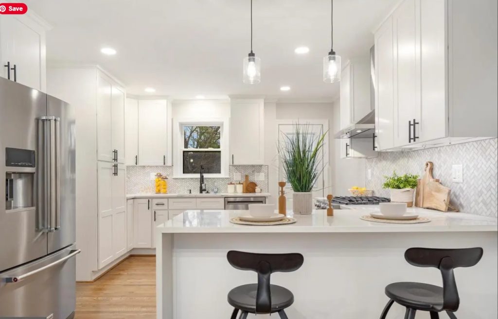 New white kithen view from the kitchen island