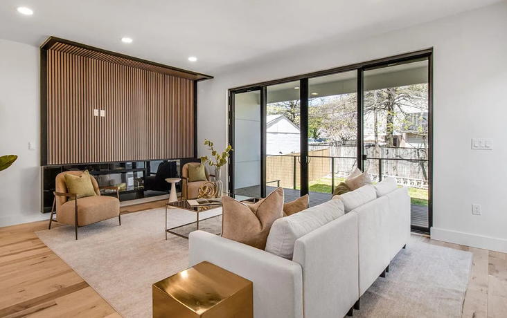 Living room fully staged in a brand new construction in Arlington, VA