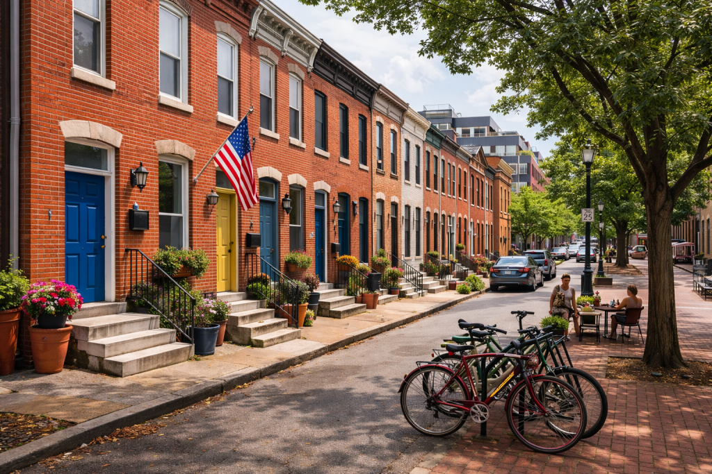 A picture of a typical Baltimore City neighborhood where ground rents are common.